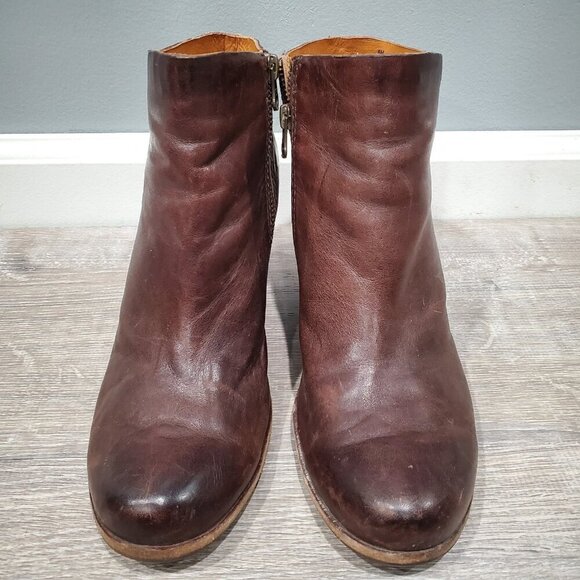 Kork Ease Women's Natalya Wedge Ankle Boots Leather Side Zip Round Toe Brown 8M - Picture 2 of 14